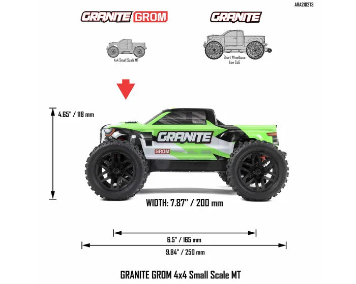 Arrma Granite Grom 1/18 4x4 Monster Truck, RTR, Green, ARA2102T3