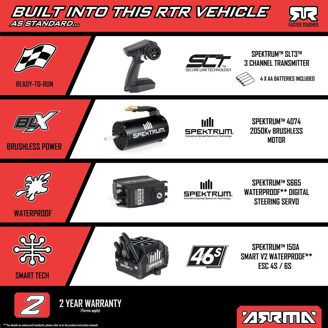 Arrma Kraton 6S BLX 4X4 1/8 Speed Monster Truck, RTR, Orange/Blue ARA8608V6T1