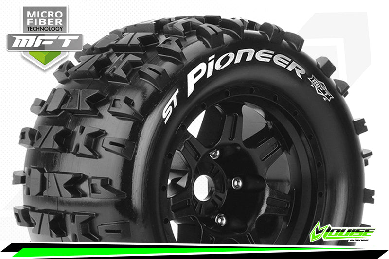 MFT 1/8 ST-PIONEER STADIUM TRUCK TIRE SPORT / 1/2 OFFSET BLACK RIM HEX 17mm / MOUNTED