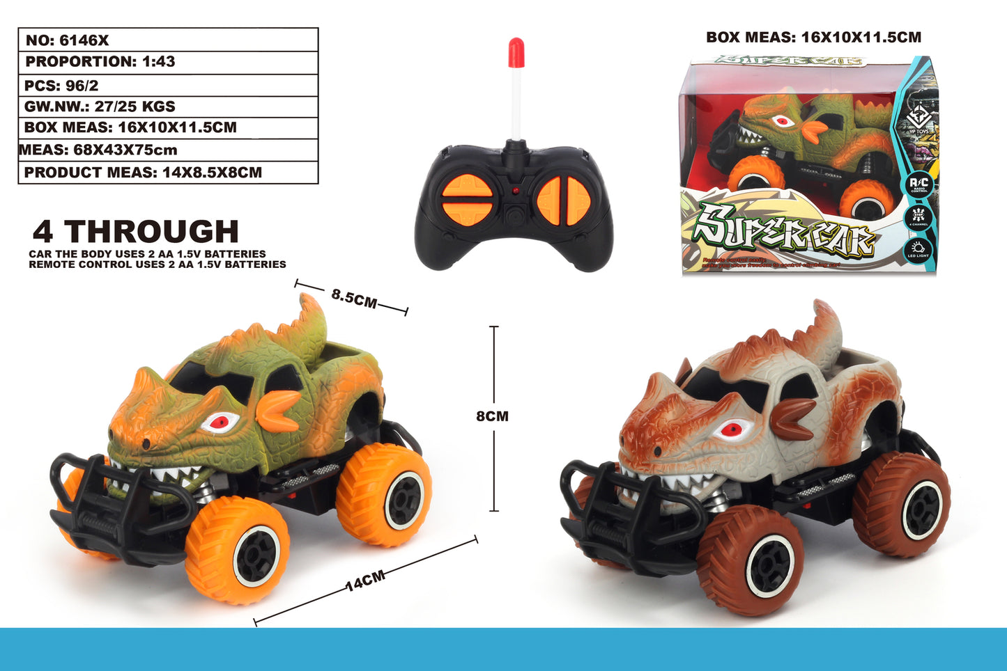 1:43 mini off-road graffito monster Orange RTR car Body, (Requires AA Batteries)