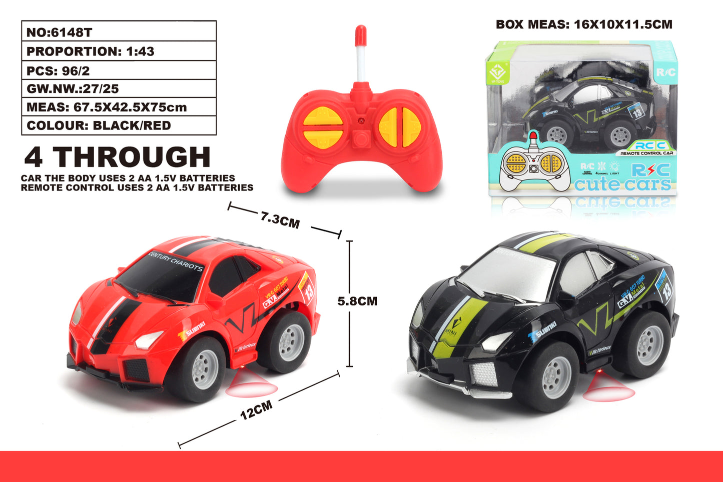 1:43 Q version Lamborghini graffito car Red Body, (Requires AA Batteries)