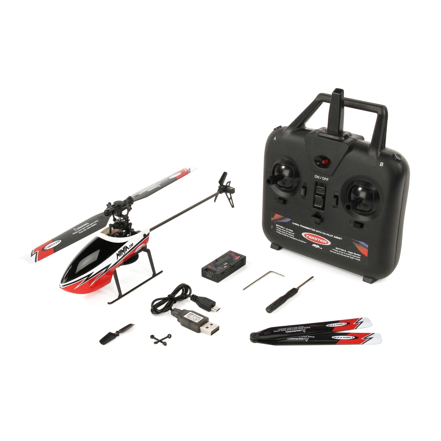 Twister Ninja 250 Red Flybarless Helicopter 6 Axis Stabilization & Altitude Hold
