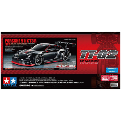 TAMIYA RC 1/10 PORSCHE 911 GT3R (992) - BLACK PAINTED BODY (TT-02)