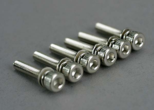 Traxxas  Screws, 3x15mm caphead machine (hex drive) (with split and flat washers) (6) #5142