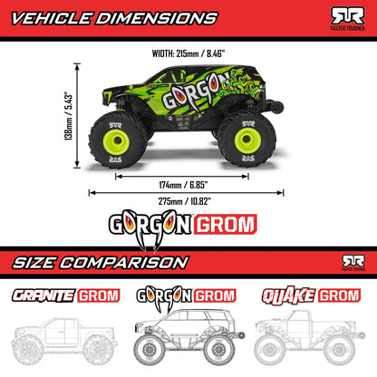Arrma Gorgon Grom 4X4 1/16 Monster Truck RTR, Red