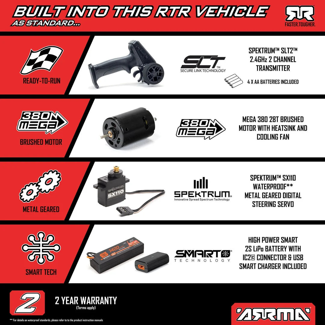 Arrma Gorgon Grom 4X4 1/16 Monster Truck RTR, Red