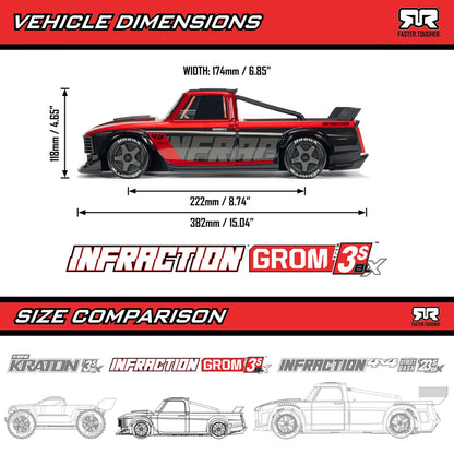 Arrma Infraction Grom 3S BLX 4X4 1/12 All-Road Truck, RTR, Red