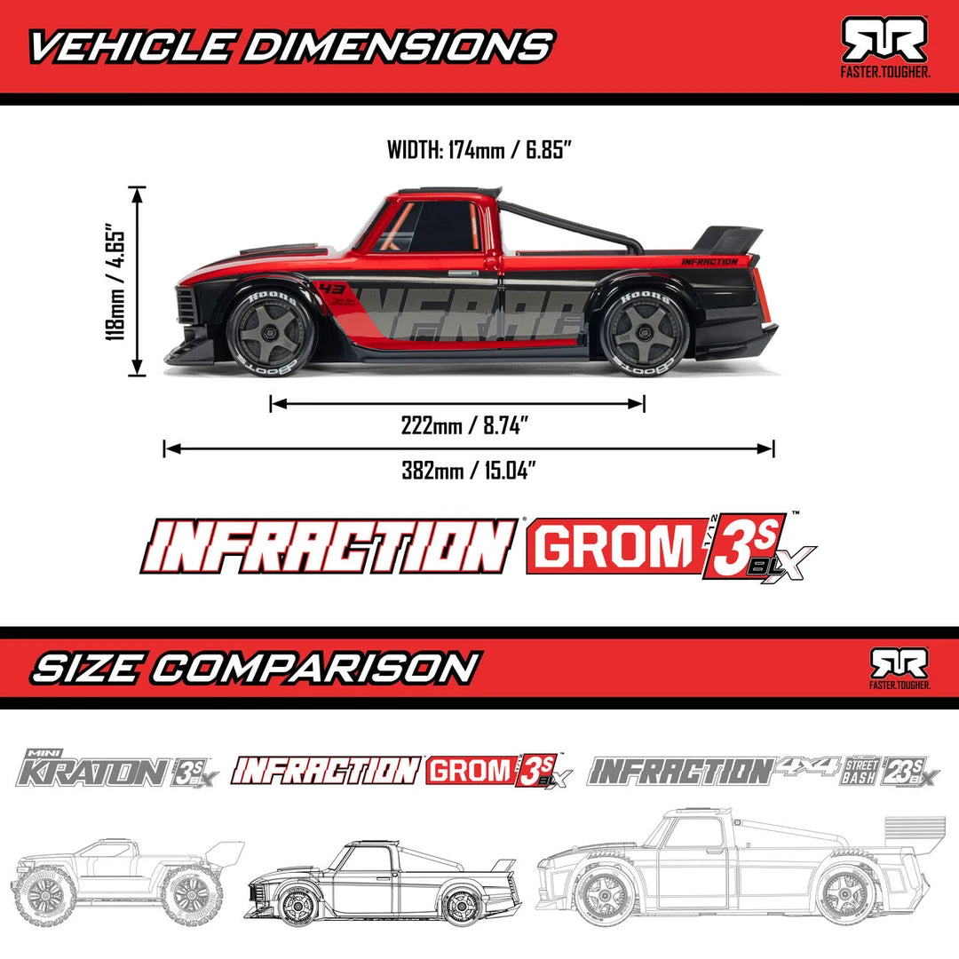 Arrma Infraction Grom 3S BLX 4X4 1/12 All-Road Truck, RTR, Yellow
