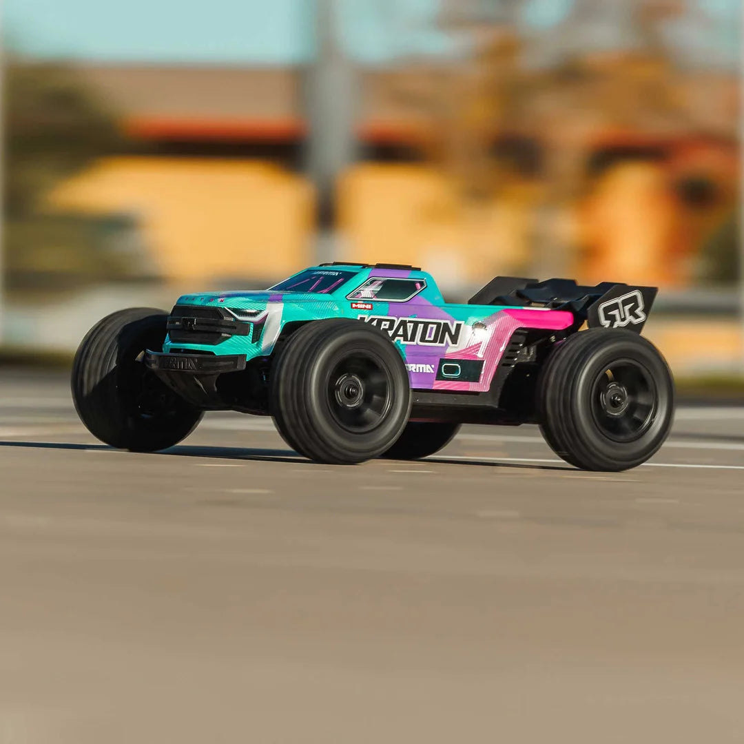 Arrma Mini Kraton 3S BLX 4X4 1/16 Speed Monster Truck, RTR, Teal/Pink, ARA2508ST2