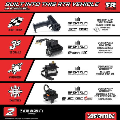 Arrma Mini Kraton 3S BLX 4X4 1/16 Speed Monster Truck, RTR Basic, Red/Black, ARA2508T1
