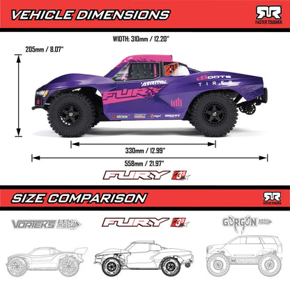 Arrma Fury 1/10 2wd 223S BLX Short Course Truck, RTR, Purple, ARA3521T3