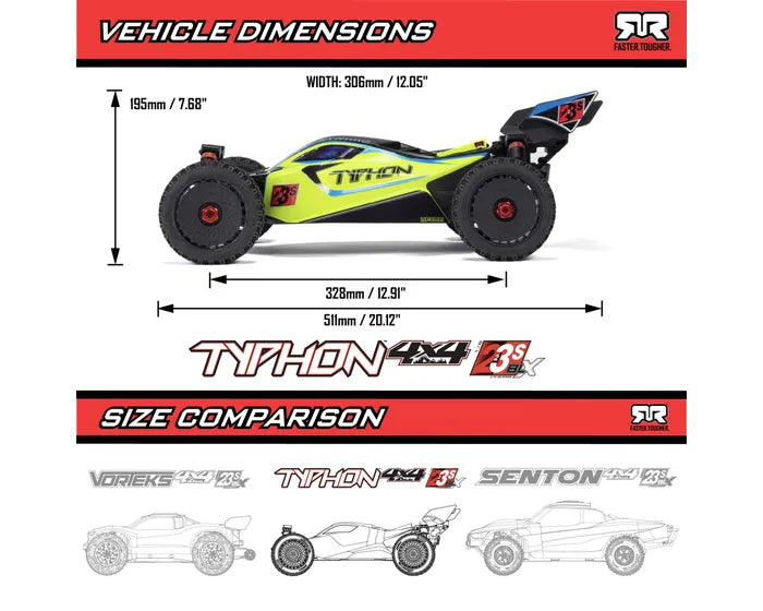 Arrma Typhon V4 4X4 223S BLX Buggy, RTR, Yellow, ARA4306V4T2