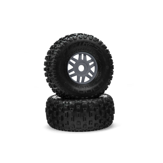 1/7 DBOOTS FORTRESS FRONT/REAR 2.4/3.3 PRE-MOUNTED TIRES, 17MM HEX, GUNMETAL (2) ARA550069