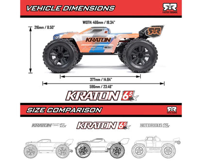 Arrma Kraton 6S BLX 4X4 1/8 Speed Monster Truck, RTR, Orange/Blue, ARA8608V6T1