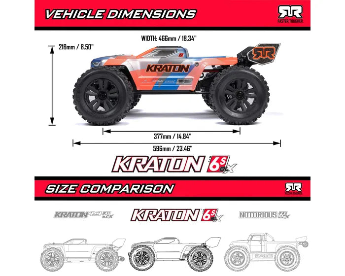 Arrma Kraton 6S BLX 4X4 1/8 Speed Monster Truck, RTR, Green/Black, ARA8608V6T3