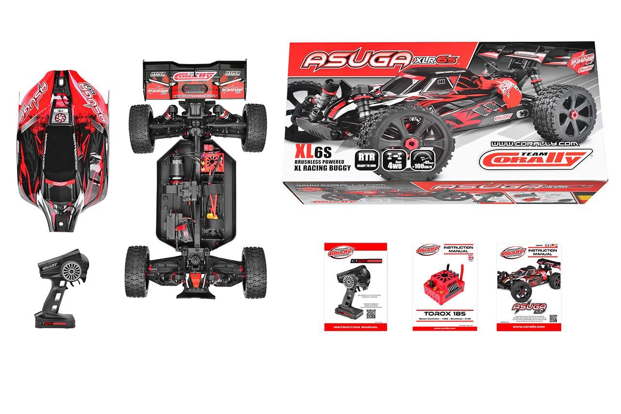 Team Corally - ASUGA XLR 6S - RTR - Red Brushless Power 6S - No Battery - No Charger (Requires battery & charger)