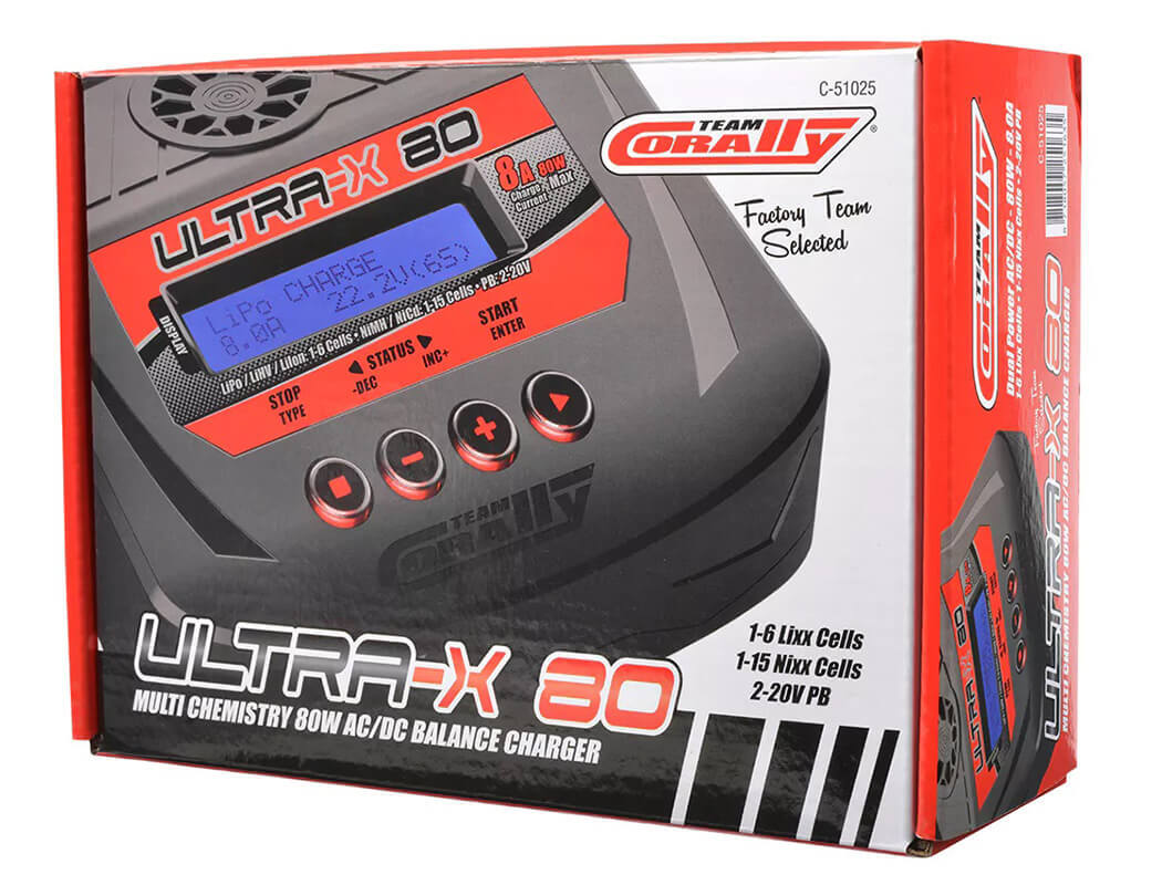 Team Corally - Ultra-X 80 - AC/DC Balance Charger - 80W - 1-6S Lixx - 1-15 Nixx - 2-20V PB - AU Version