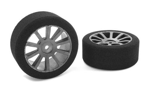 Team Corally 1.9" Attack Foam (40 Shore) 26mm Front Tyres on 10-Spoke Grey Rims - Glued Wheels 2Pcs C-14700-40