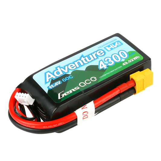 Gens Ace 3S Adventure 4300mAh 11.4V 60C Soft Case HV LiPo Battery (XT60) Item No.: GEA43003S60X6