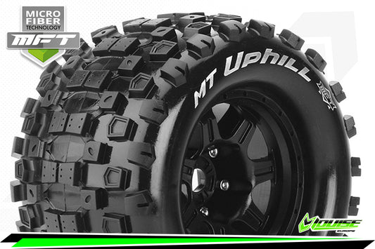 MFT 1/8 MT-UPHILL MONSTER TRUCK TIRE SPORT / 1/2 OFFSET BLACK RIM HEX 17mm / MOUNTED LT3322BH