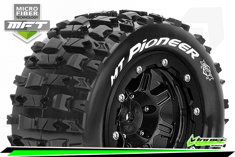 MFT MAXX MT-PIONEER MONSTER TRUCK TIRE SOFT / 1/2 OFFSET BEAD-LOCK BLACK RIM HEX 17mm / MOUNTED LT3329SB