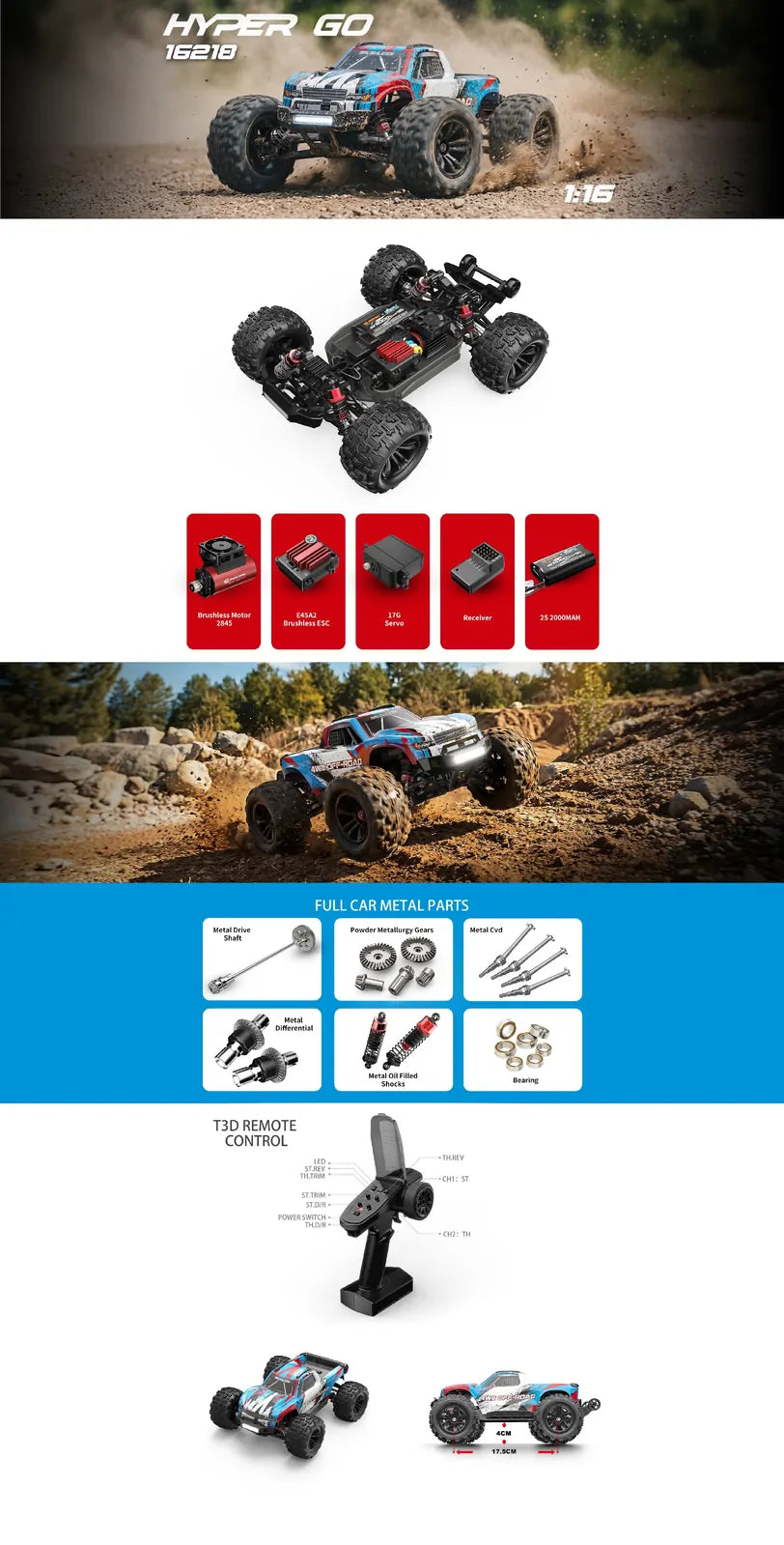 MJX Hyper Go 16218 Brushless 1/16 RC Car 4WD High Speed Off-Road RC Truck