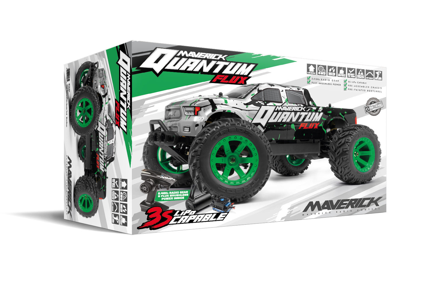 Maverick Quantum MT 1/10 4WD Flux 80A Brushless Electric Monster Truck (Silver/Green) [150203] Item No.: MV150203