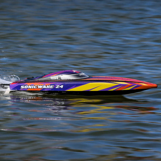 Pro Boat Sonicwake 24inch Self-Righting Brushless Deep-V Boat, RTR, Red, PRB-1992T1