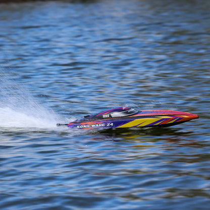 Pro Boat Sonicwake 24inch Self-Righting Brushless Deep-V Boat, RTR, Red, PRB-1992T1