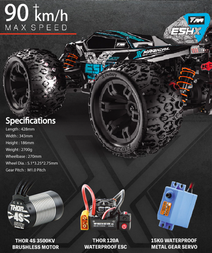 Team Magic 51006 1/10 E5 HX 4S Monster Truggy-Brushless (Yellow)