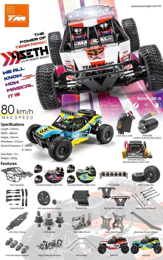 Car - 1/8 Electric - 4WD Desert Truck - RTR - 2500kv Brushless Motor - 3-4S - Waterproof - Team Magic 4SETH Green/Black