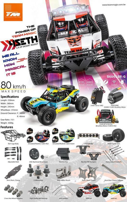 Car - 1/8 Electric - 4WD Desert Truck - RTR - 2500kv Brushless Motor - 3-4S - Waterproof - Team Magic 4SETH Green/Black