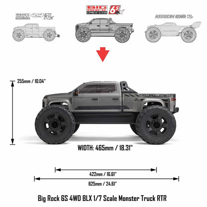 Arrma Big Rock 6S 4WD BLX 1/7 Monster Truck RTR, Red, ARA7612T2