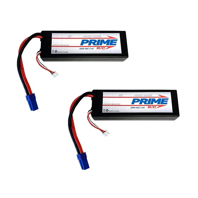 Prime RC 5200mAh 2S 7.4v 50C Hard Case LiPo Battery with EC5 Connectors, 2 Pack Combo for 4S Cars PMQB52002SHC2